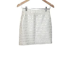 Banana Republic Womens Lined Cream With Silver Geo Print Mini Skirt Size 00